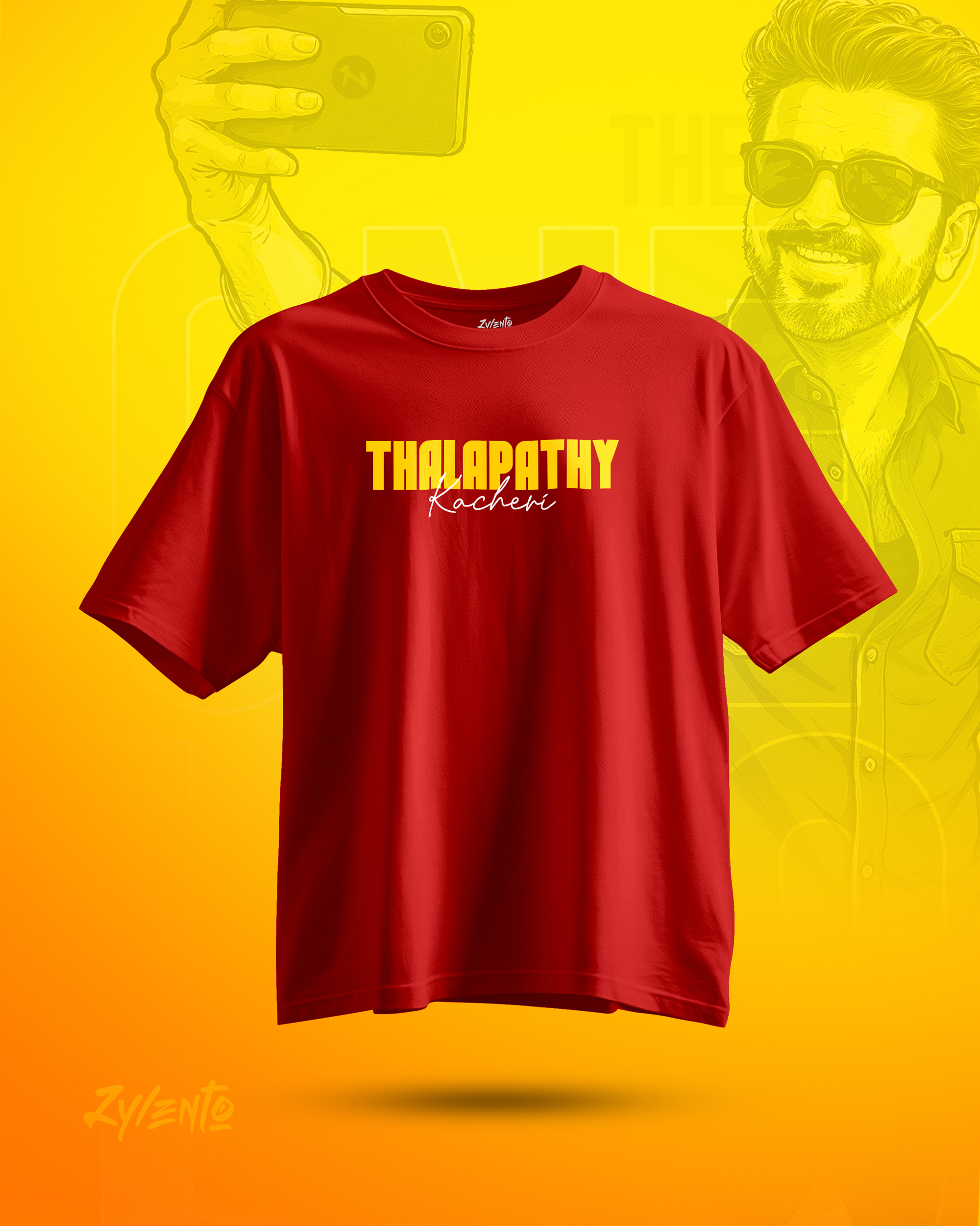 Oversized red t-shirt with original ‘One’s Last Dance’ typography, fan-inspired Vijay Thalapathy Jana Nayagan vibe, unisex streetwear