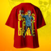 Back view of oversized red t-shirt with bold graphic, fan-made Vijay Thalapathy Jana Nayagan inspired streetwear design